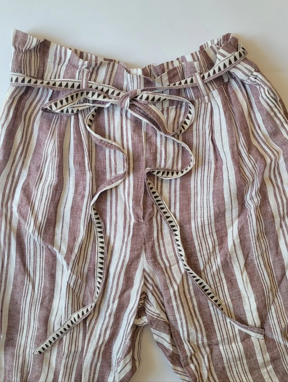 LemLem x H&M Resort Stripe Linen Paperbag Pants Large Excellent Condition